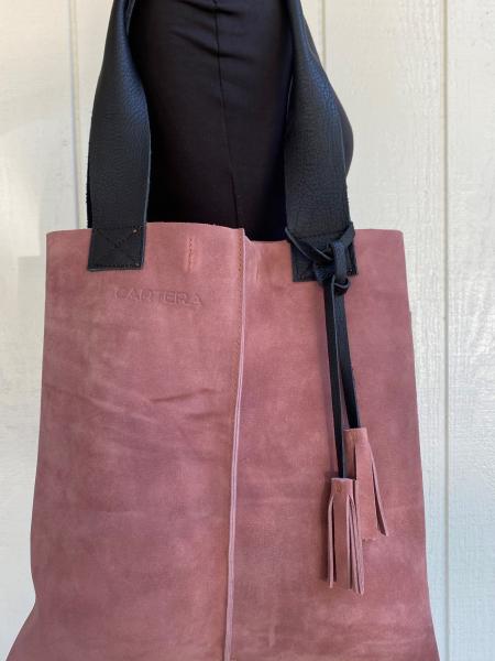 Tote, antique Pink suede with black leather straps picture