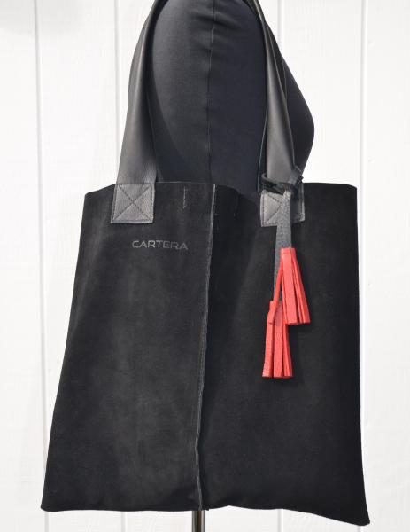Tote, BLACK suede with leather straps picture