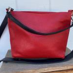 Crossbody & shoulder bag, Red leather with 2 black straps (zipper)