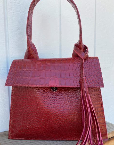 Shoulder Bag, RED leather lined with magenta suede picture