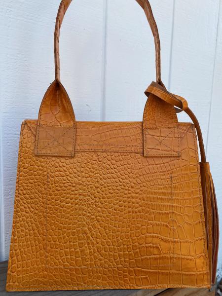 Shoulder bag, Orange leather lined with orange suede picture