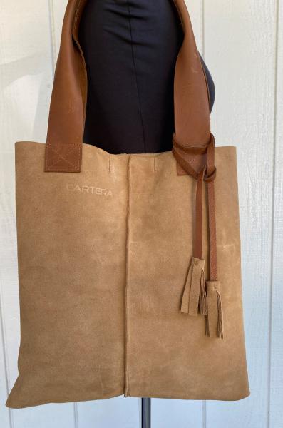 Tote, Beige suede with tan leather straps