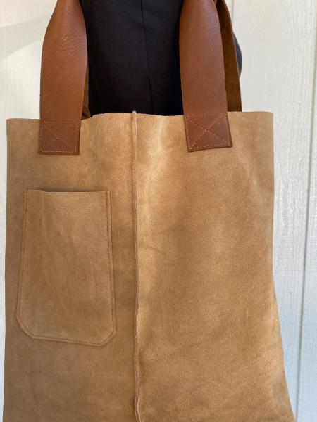 Tote, Beige suede with tan leather straps picture