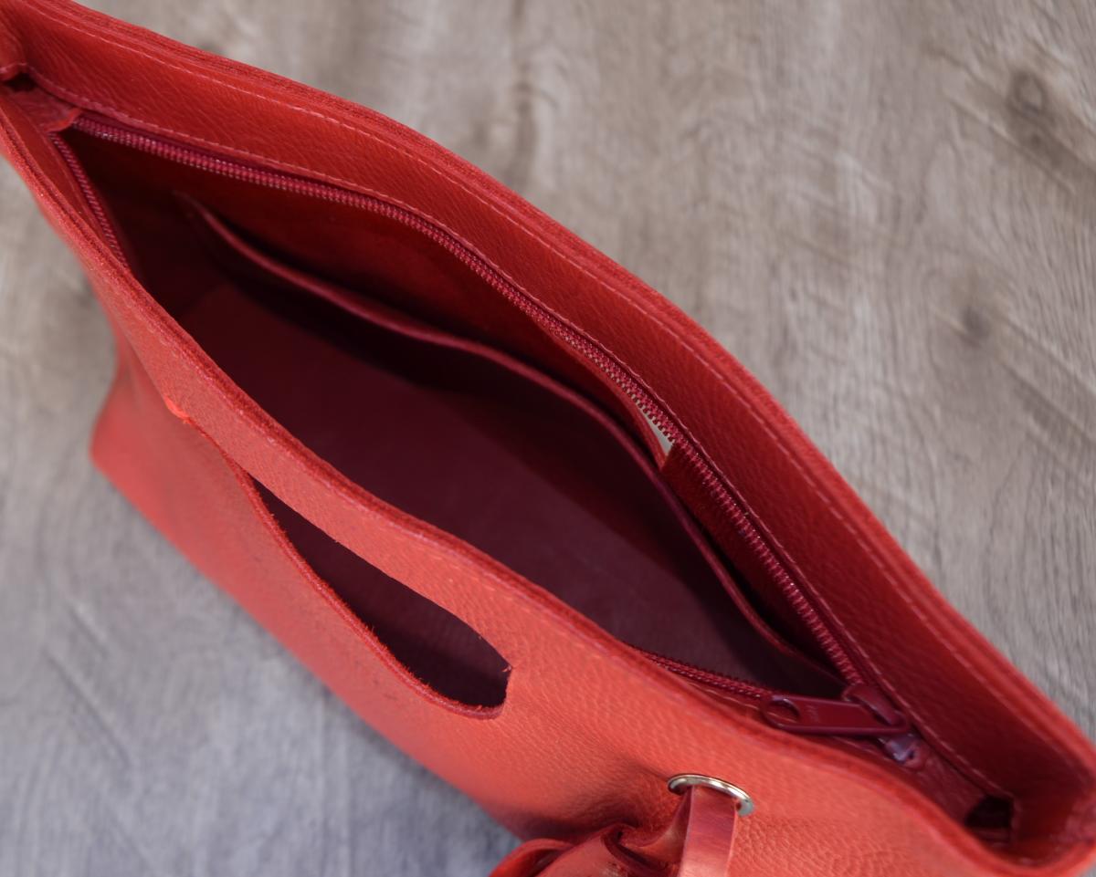 Clutch, Red Leather (soft leather, zipper) picture