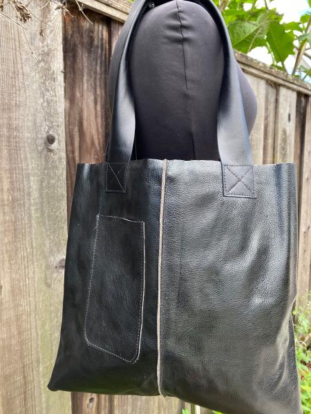 Tote, Metallic black leather with leather straps picture