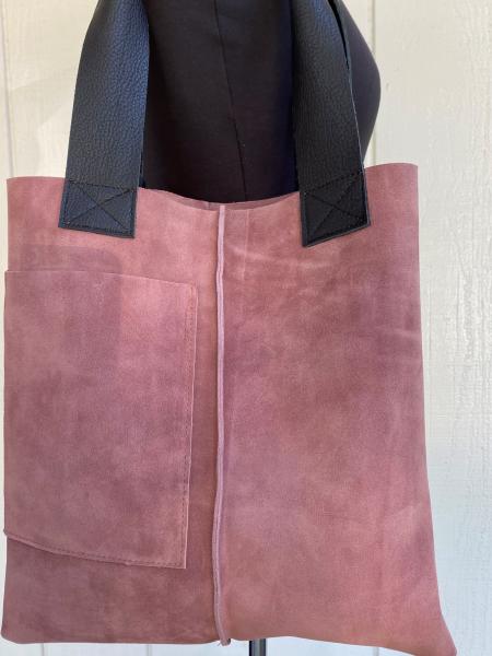 Tote, antique Pink suede with black leather straps picture