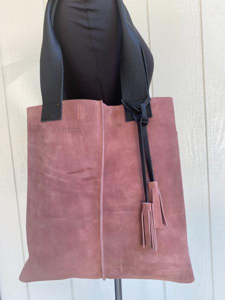 Tote, antique Pink suede with black leather straps picture