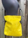Crossbody, Black leather with Yellow Hair on hide