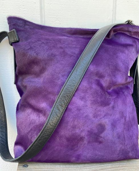 Crossbody, Black leather with Purple Hair on hide picture