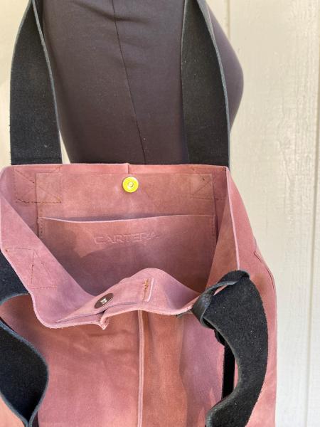 Tote, antique Pink suede with black leather straps picture