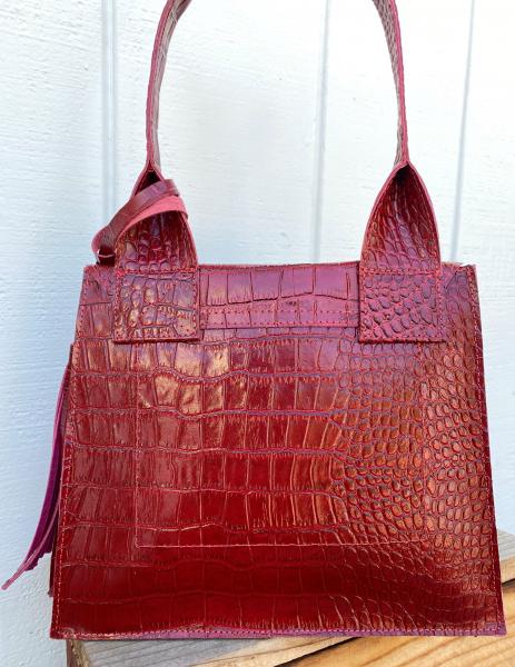 Shoulder Bag, RED leather lined with magenta suede picture