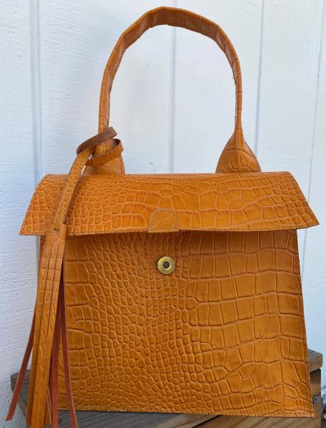 Shoulder bag, Orange leather lined with orange suede picture