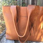 Large Shoulder bag, Tan leather (zipper)
