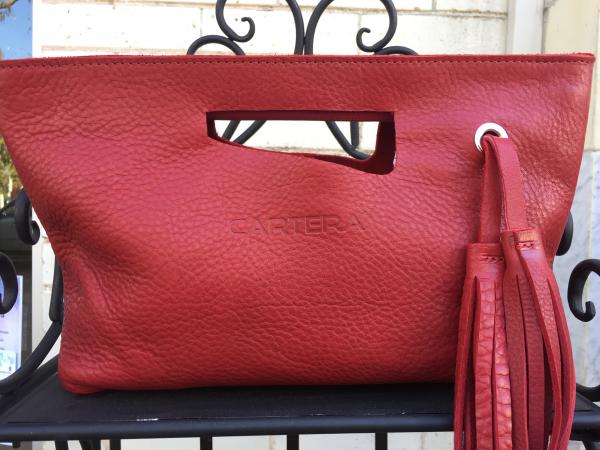Clutch, Red Leather (soft leather, zipper)