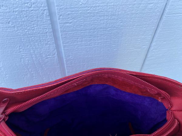 Small shoulder bag, Red leather lined with purple suede (w/zipper) picture