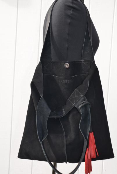 Tote, BLACK suede with leather straps picture