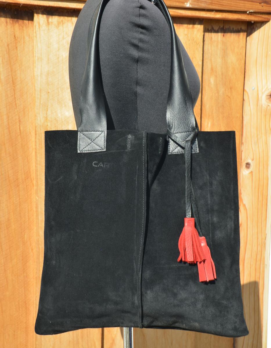 Tote, BLACK suede with leather straps picture