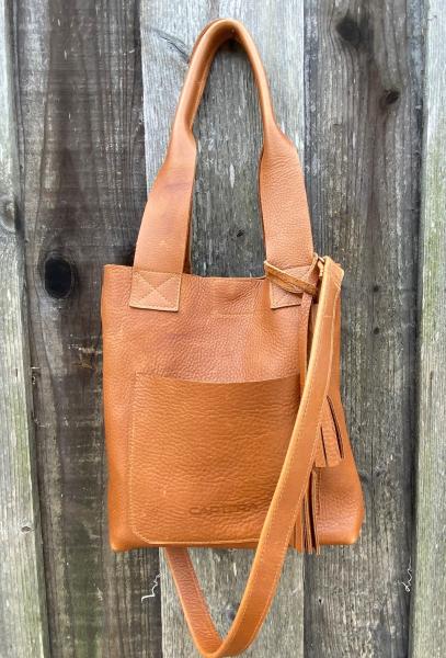 Shoulder bag AND a crossbody, Tan leather picture