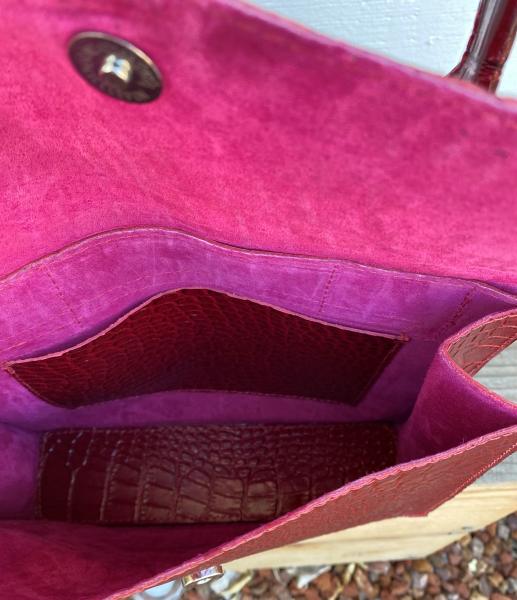 Shoulder Bag, RED leather lined with magenta suede picture