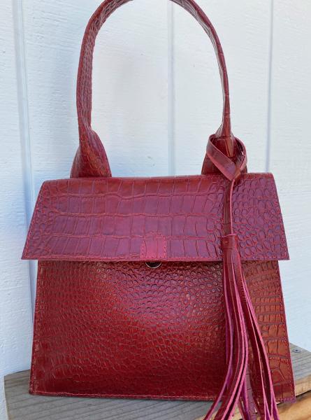 Shoulder Bag, RED leather lined with magenta suede
