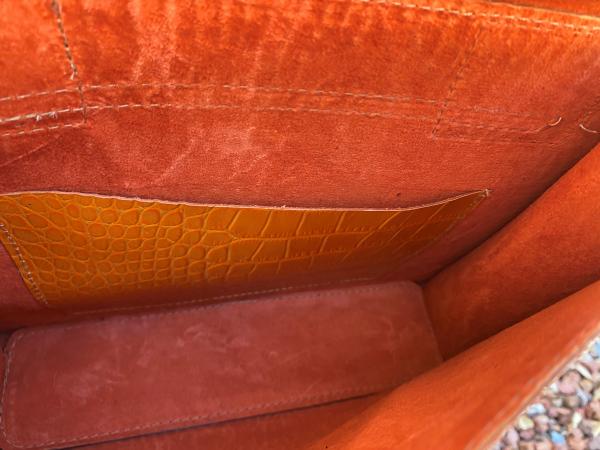 Shoulder bag, Orange leather lined with orange suede picture