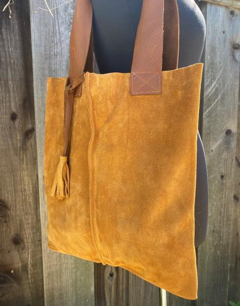Tote, TAN suede with tan leather straps