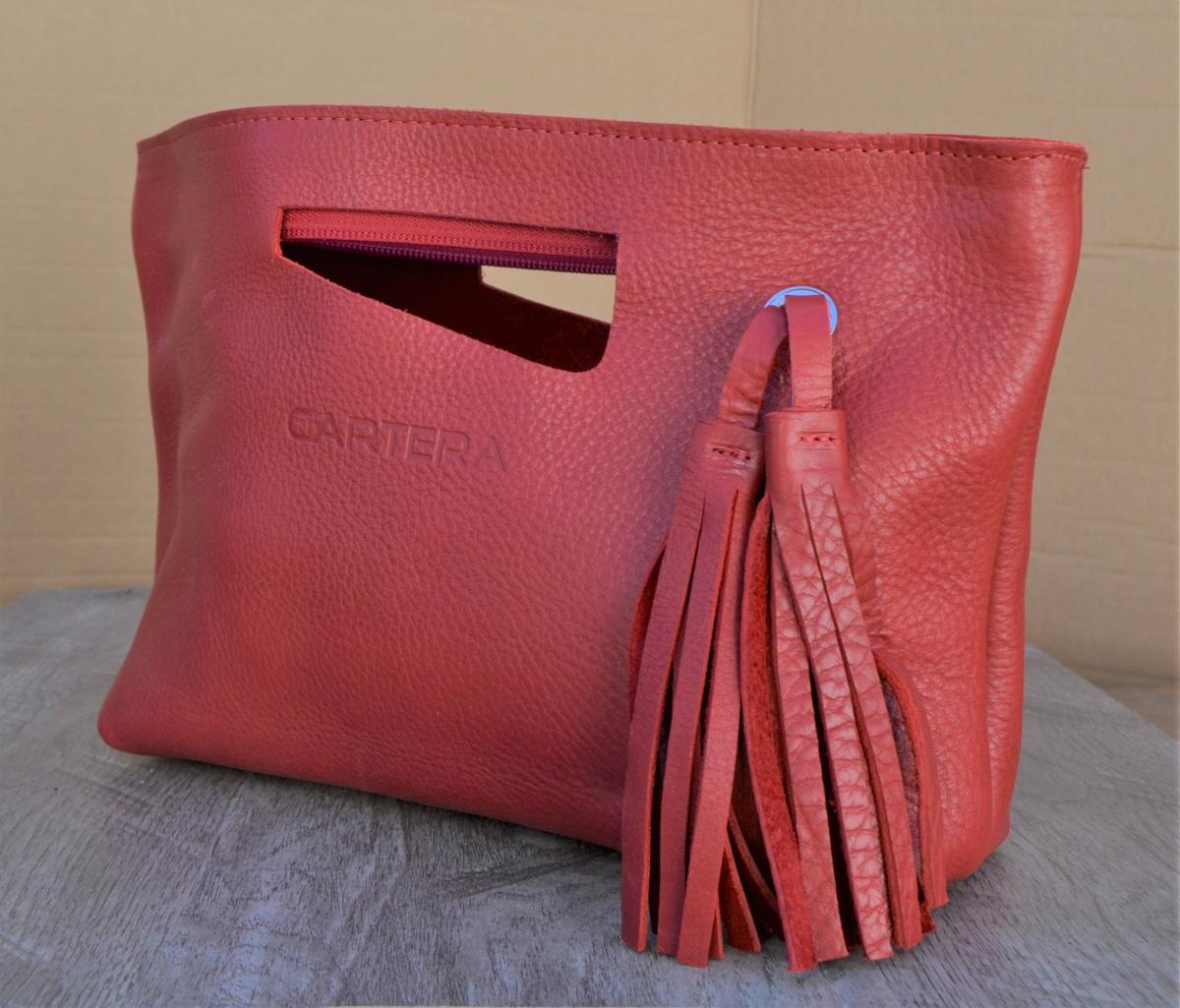Clutch, Red Leather (soft leather, zipper) picture