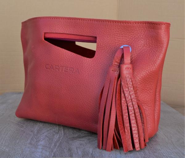 Clutch, Red Leather (soft leather, zipper) picture