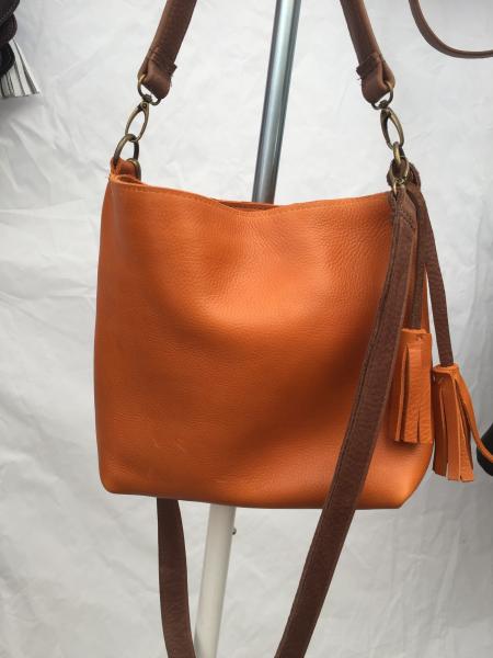 Crossbody & shoulder bag, Orange leather with 2 brown straps (zipper) picture