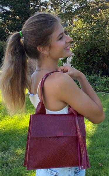 Shoulder Bag, RED leather lined with magenta suede picture