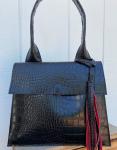 Shoulder Bag, BLACK leather lined with RED suede