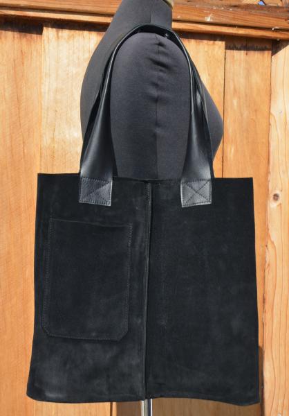 Tote, BLACK suede with leather straps picture