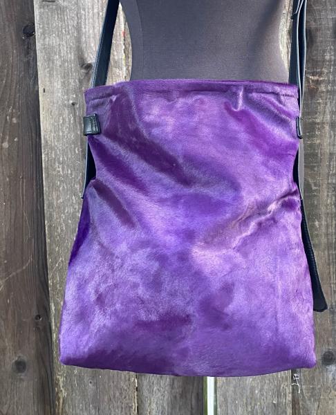 Crossbody, Black leather with Purple Hair on hide picture