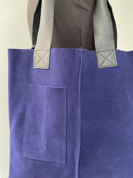 Tote, Blue suede with leather straps picture