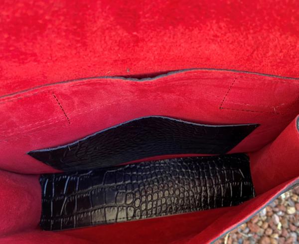Shoulder Bag, BLACK leather lined with RED suede picture