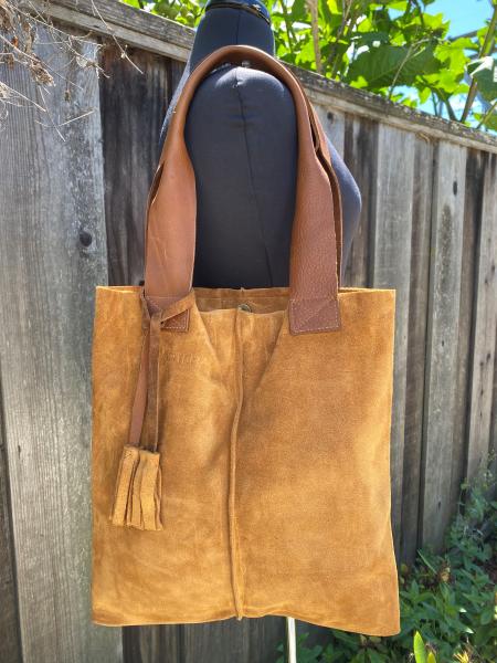 Tote, TAN suede with tan leather straps picture