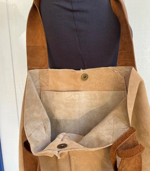 Tote, Beige suede with tan leather straps picture