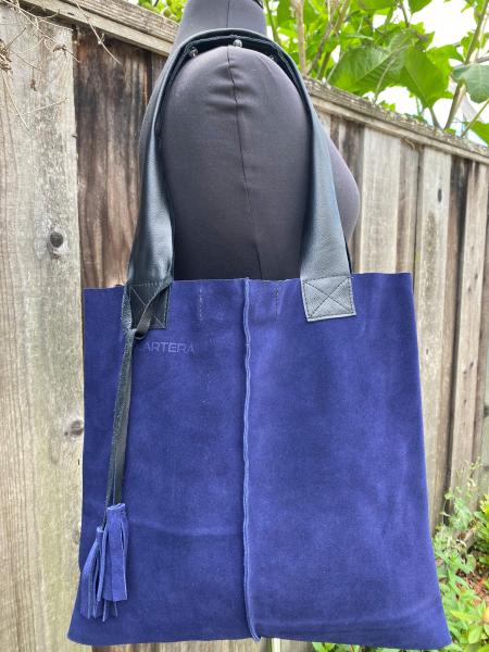 Tote, Blue suede with leather straps
