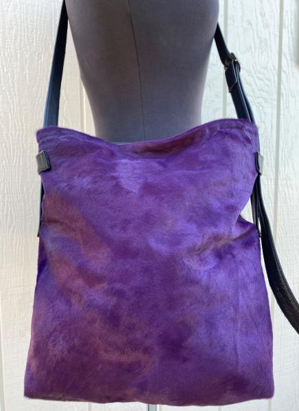 Crossbody, Black leather with Purple Hair on hide picture