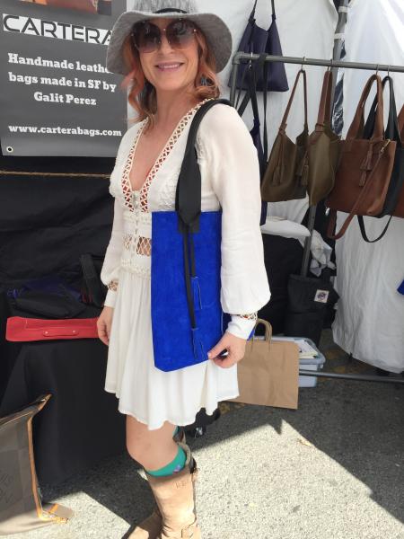 Tote, Blue cobalt suede with leather straps picture