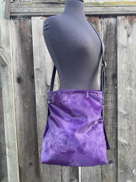 Crossbody, Black leather with Purple Hair on hide