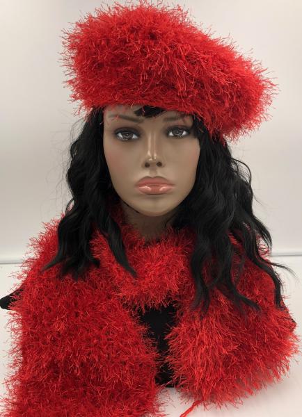 Hat-Scarf: Fierce Red Sparkle and Faux Fur picture