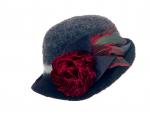 Cloche with Flower Pin, Black/red