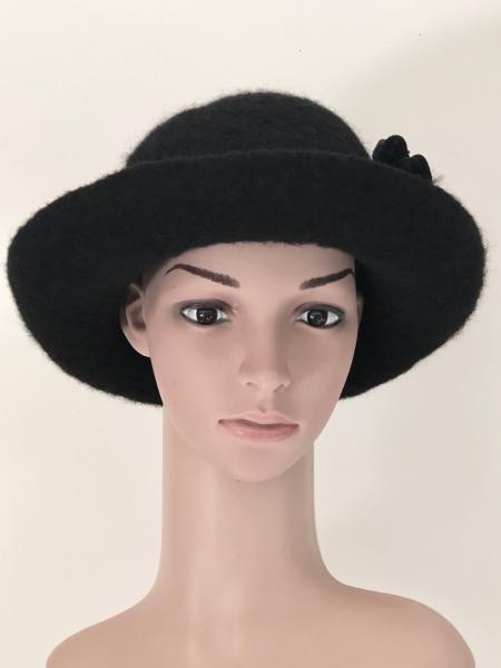 Brimmed Hat with Optional Flower Pin, Black picture