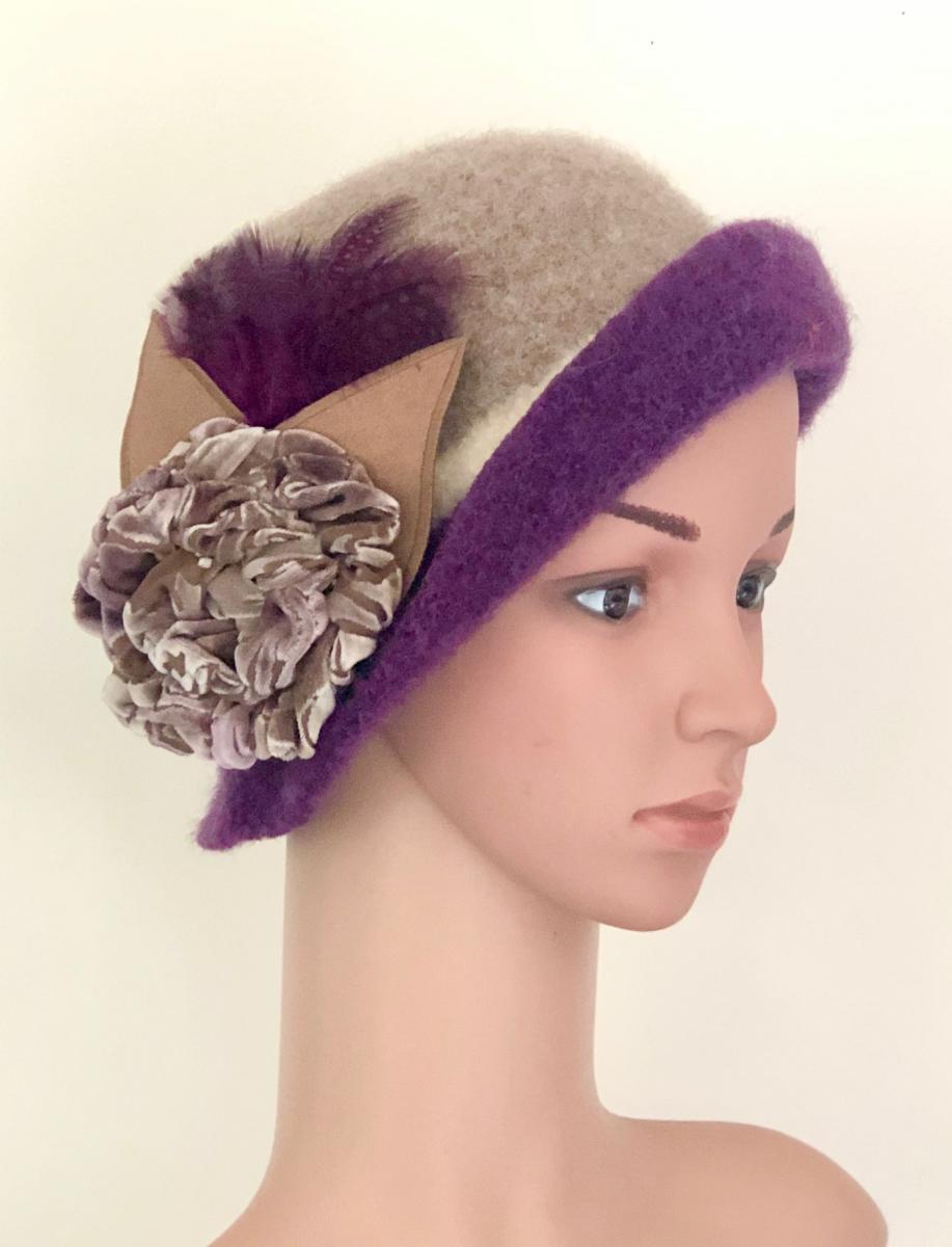 Cloche with Flower Pin, Purple/sand picture