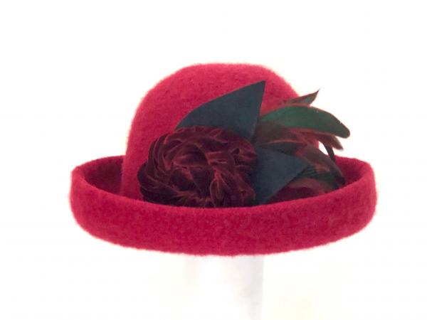 Brimmed Hat with Optional Flower Pin, Red