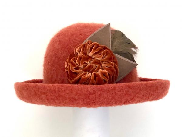 Brimmed Hat with Optional Flower Pin, Brick