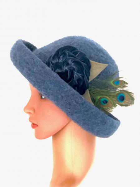 Brimmed Hat with Optional Flower Pin, Denim picture