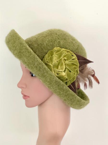 Brimmed Hat with Optional Flower Pin, Celery picture