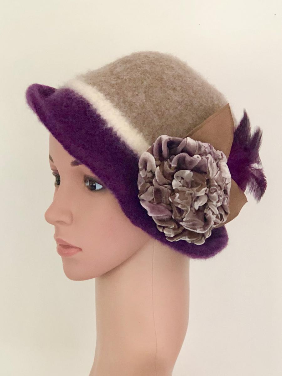Cloche with Flower Pin, Purple/sand picture
